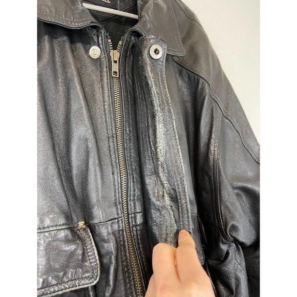 Men's Phillipe Marcel Large Black Leather Coat Zip - Picture 4 of 8